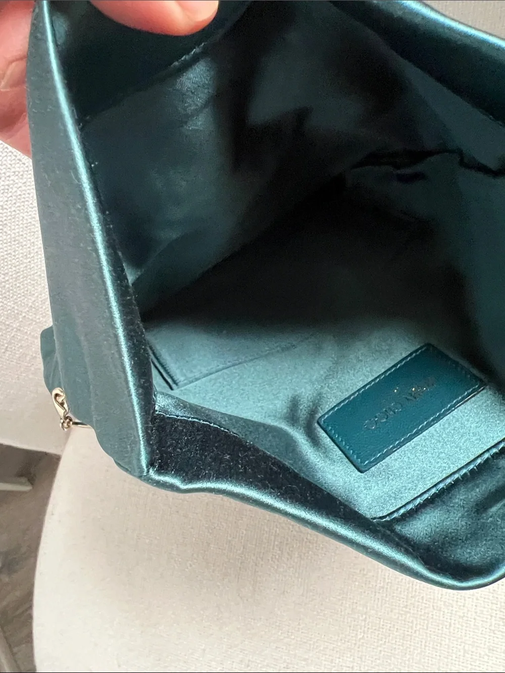 Jimmy Choo Teal Satin Crystal-Embellished Clutch